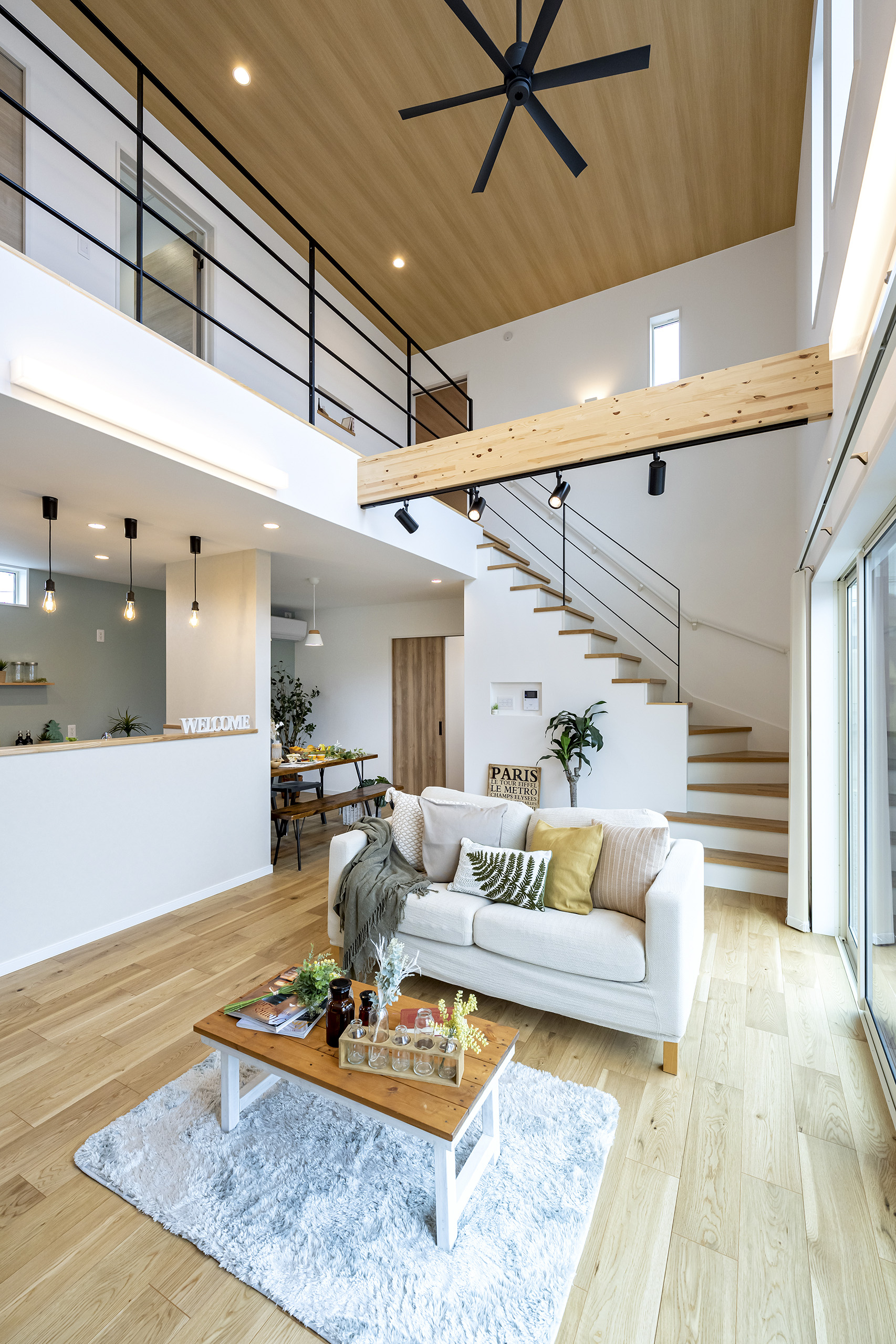 アイアン手すりの階段と吹抜けがある家（群馬県邑楽郡大泉町）