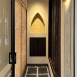 タイルデッキを囲うコの字の間取りの平屋