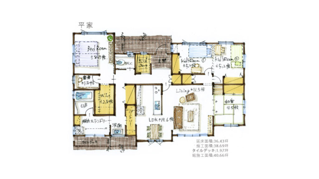 洗面所兼ランドリールームの間取り事例