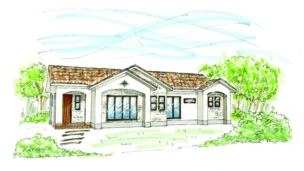 平屋+南欧風のデザインがおしゃれな注文住宅のパース図