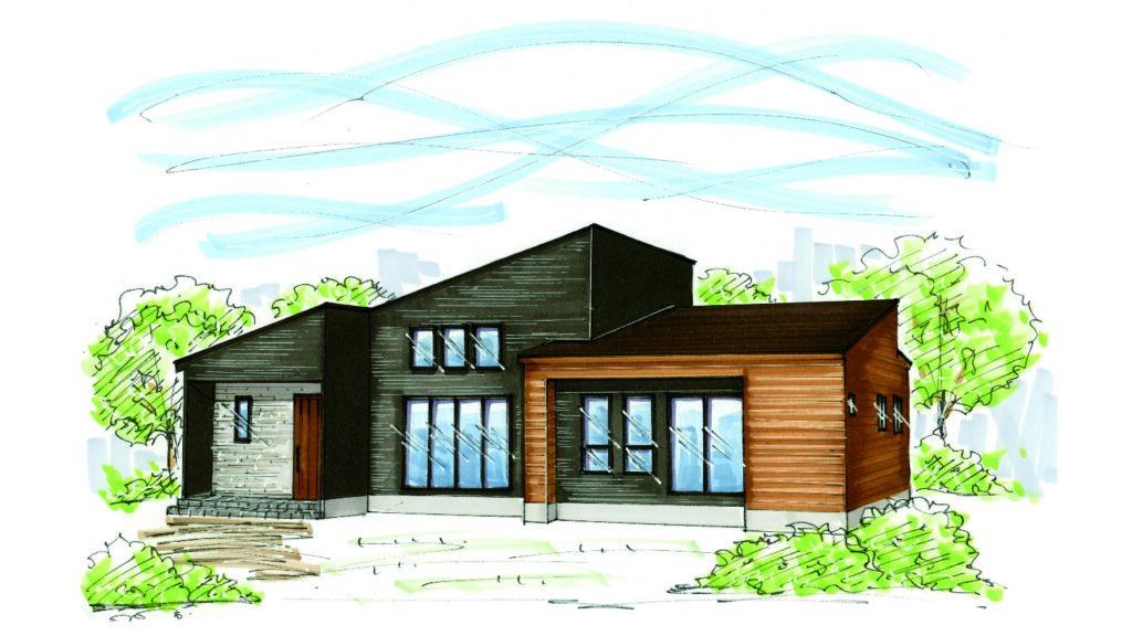 床面積35坪の住まい、外観の手書き図面