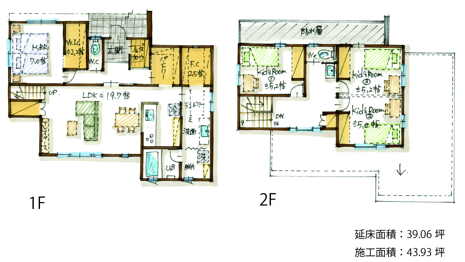 玄関横パントリーで家事動線を整えた二階建ての間取り